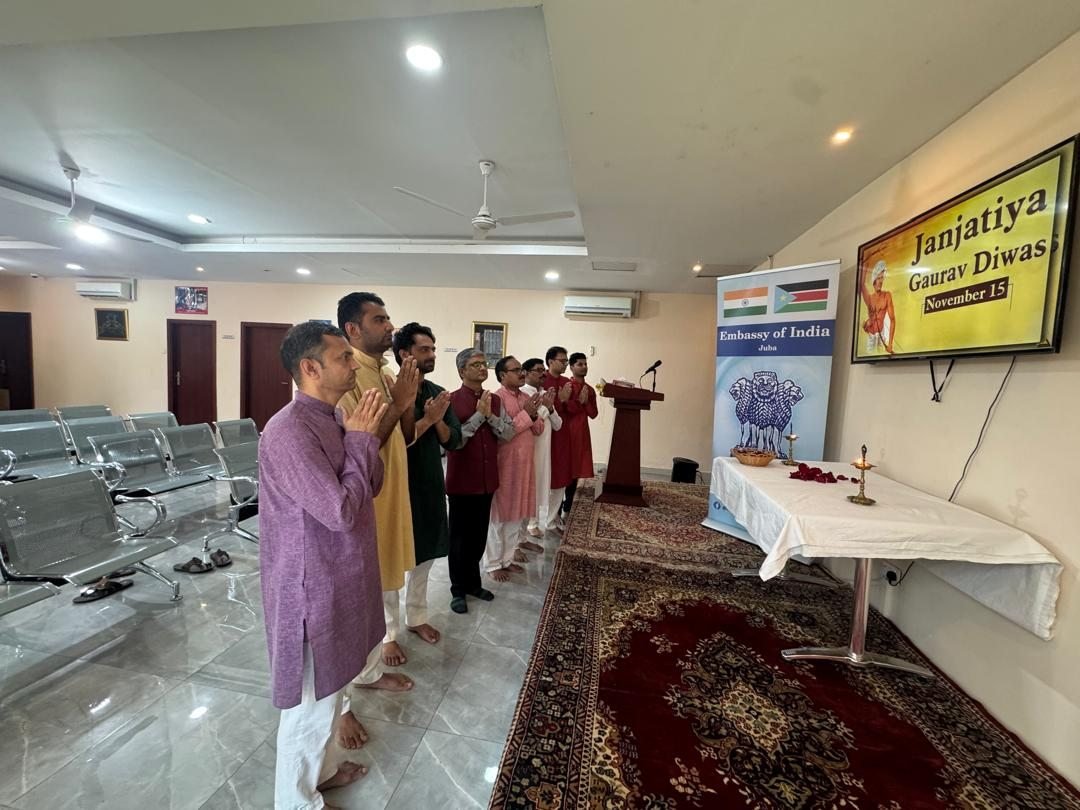 Embassy of India Juba led by Ambassador paid floral tributes to Dharati Aba Bhagwan Birsa Munda on his 150th birth anniversary celebrated nationwide as Janjatiya Gaurav Divas, on 15.11.2025