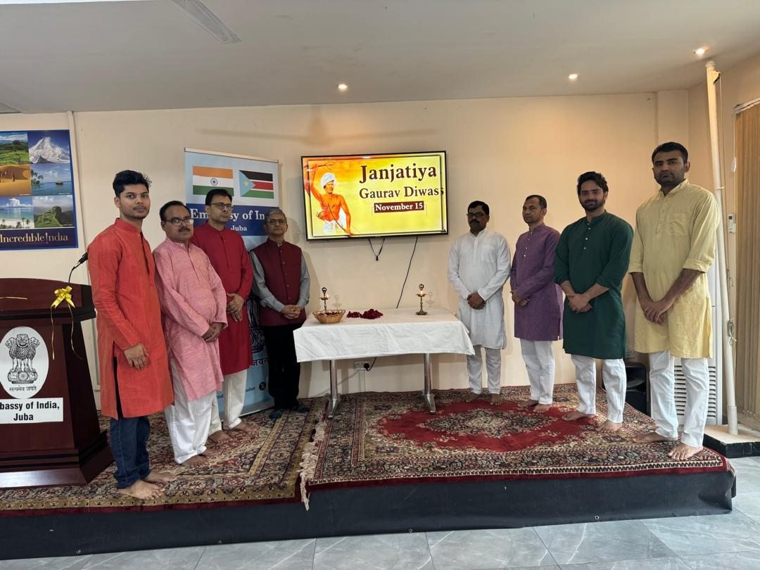 Embassy of India Juba led by Ambassador paid floral tributes to Dharati Aba Bhagwan Birsa Munda on his 150th birth anniversary celebrated nationwide as Janjatiya Gaurav Divas, on 15.11.2025