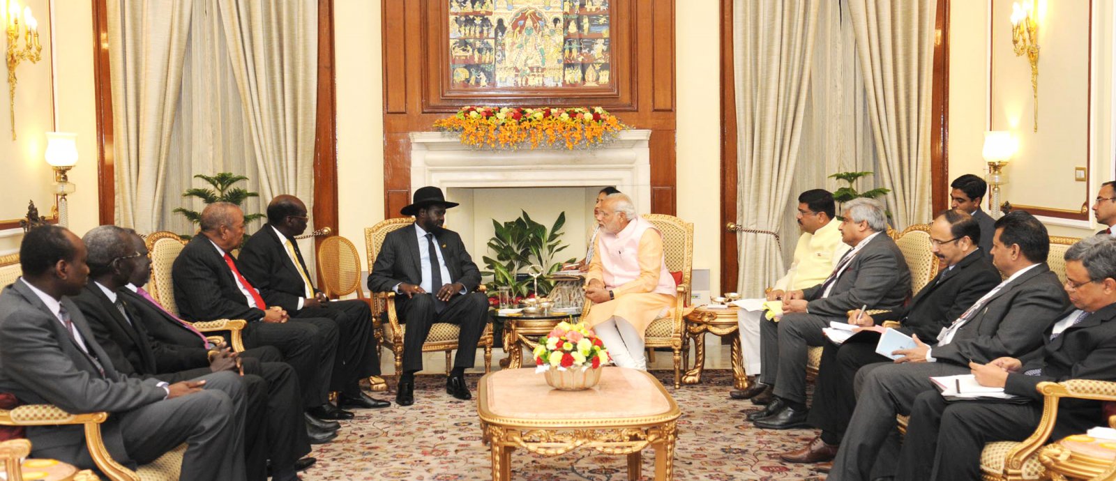 The Prime Minister, Shri Narendra Modi meeting the President of South Sudan, Mr. Salva Kiir Mayardit, in New Delhi